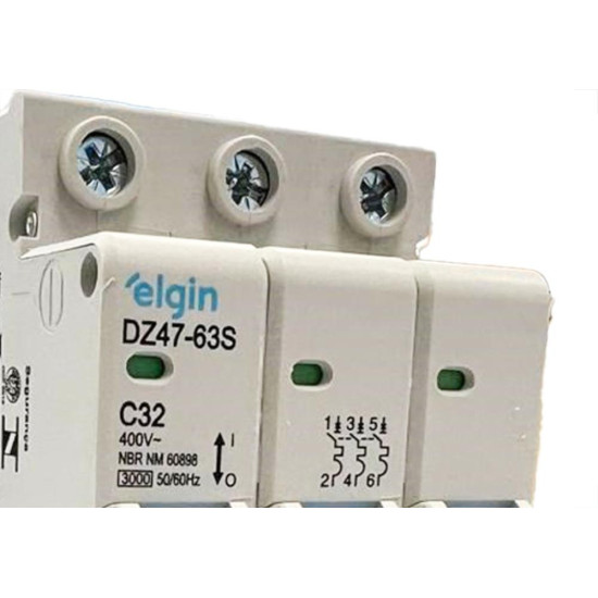 Disjuntor Elgin ''Din'' Tripolar Dz47-63S - 32A. Disjuntor Elgin ''Din'' Tripolar Dz47-63S - 32A.
