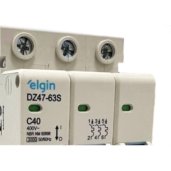 Disjuntor Elgin ''Din'' Tripolar Dz47-63S - 40A. Disjuntor Elgin ''Din'' Tripolar Dz47-63S - 40A.