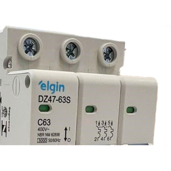 Disjuntor Elgin ''Din'' Tripolar Dz47-63S - 63A. Disjuntor Elgin ''Din'' Tripolar Dz47-63S - 63A.