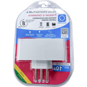 Plug Protetor De Tensao Mais - Geladeira/Freezer Qualitronix 2 Polos + Terra 10A. Branco