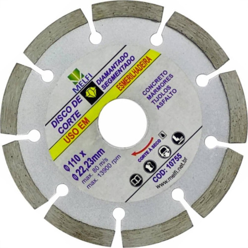Disco Diamantado Melfi Segmentado Seco 110Mm X 22,23Mm - 10755