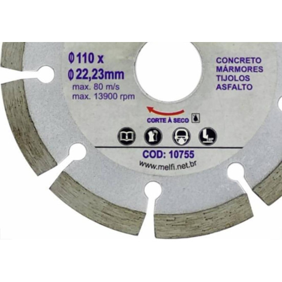 Disco Diamantado Melfi Segmentado Seco 110Mm X 22,23Mm - 10755