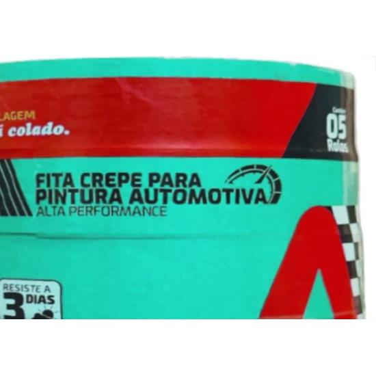 Fita Crepe Adere Verde Para Pintura Automotiva 525 - 24Mm X 50M - Kit C/5 Pecas