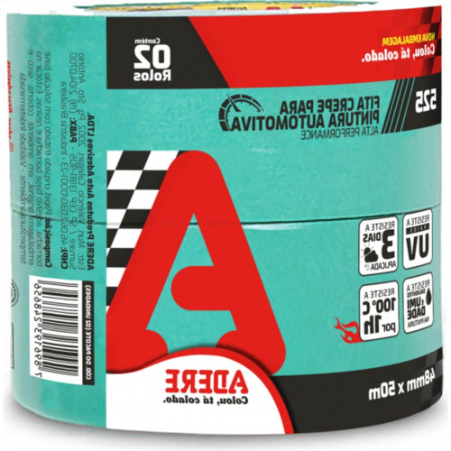 Fita Crepe Adere Verde Para Pintura Automotiva 525 - 48Mm X 50M - Kit C/2 Pecas