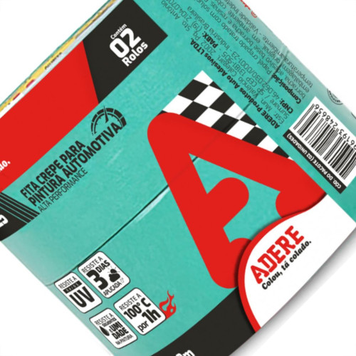 Fita Crepe Adere Verde Para Pintura Automotiva 525 - 48Mm X 50M - Kit C/2 Pecas