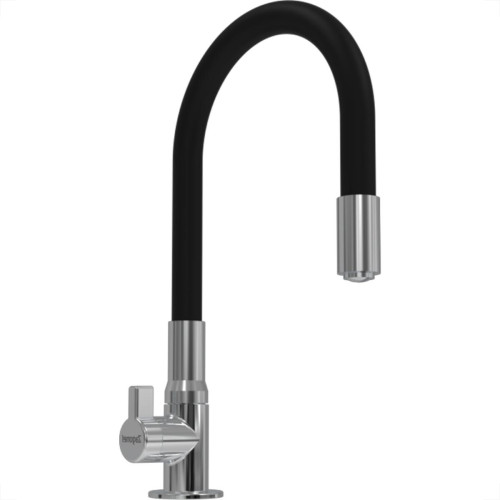 Torneira Gourmet Flex Mesa Bica Movel Metal Zagonel Motion Cozinha Preta - 1/4 Volta