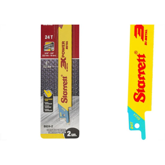 Lamina Para Serra Sabre Starrett 152Mm/6'' Bi-Metal 24 Dentes - Metal - Caixa Com 2 Pecas - B624-2 Lamina Para Serra Sabre Starrett 152Mm/6'' Bi-Metal 24 Dentes - Metal - Caixa Com 2 Pecas - B624-2