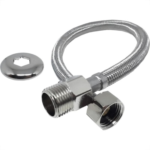 Engate Flexivel Malha Inox Alta Pressao Alpha 60Cm Engate Flexivel Malha Inox Alta Pressao Alpha 60Cm