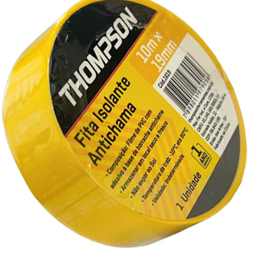 Fita Isolante Thompson 10M Amarela - 1619 - Kit C/10 Pecas