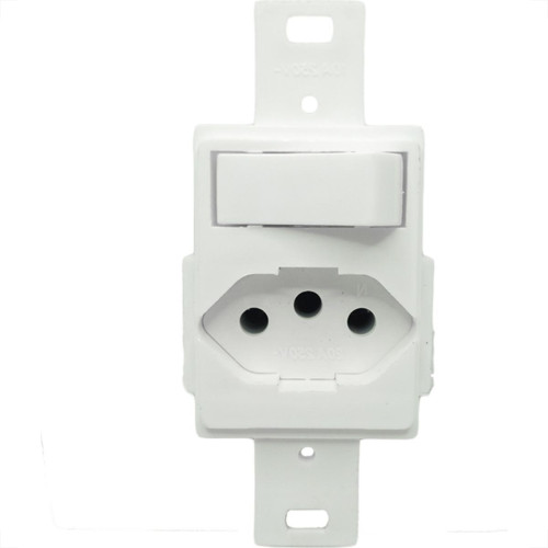 Conjunto Para Condulete Dicompel Monaco Branco 1 Simples + Tomada 2P.+T. 20A. - Dc-6100/3