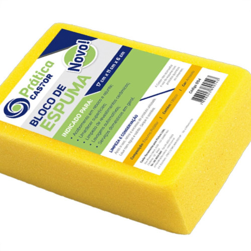 Espuma Em Bloco Castor Pratica Amarela 6Cm X 11Cm X 17Cm - 054 - Kit C/10 Pecas