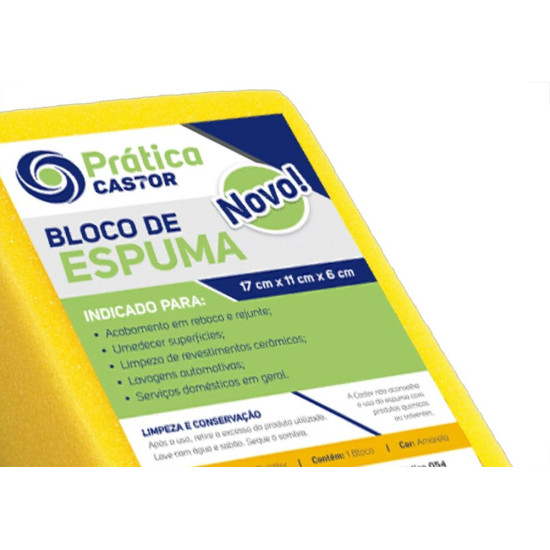 Espuma Em Bloco Castor Pratica Amarela 6Cm X 11Cm X 17Cm - 054 - Kit C/10 Pecas