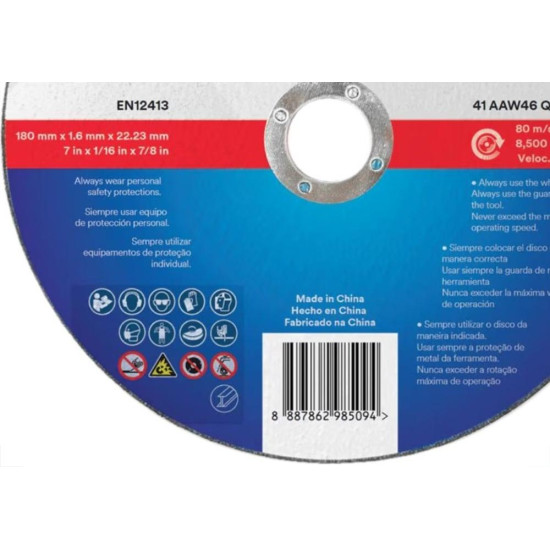 Disco Corte Aco Inox 3M - 7''X1/16''X7/8'' Cut-Off - 2 Telas - Fino 1,6Mm