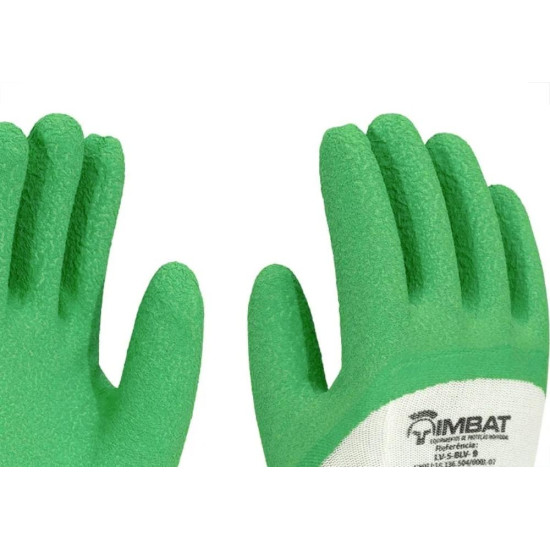 Luva Malha Imbat Palma Emborrachada Verde 9 - G - Kit C/12 Pecas