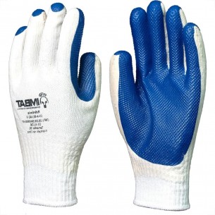 Luva Malha Imbat Palma Emborrachada Azul 9 - G - Kit C/12 Pecas