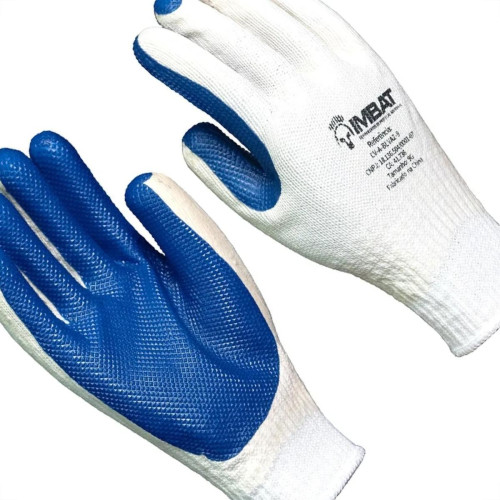 Luva Malha Imbat Palma Emborrachada Azul 9 - G - Kit C/12 Pecas