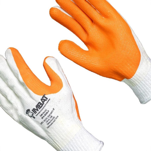 Luva Malha Imbat Palma Emborrachada Laranja Vulcanizado 8 - M - Kit C/12 Pecas