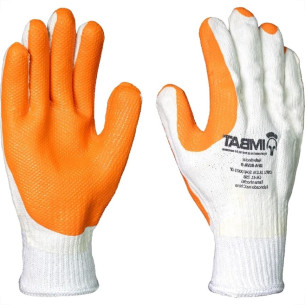 Luva Malha Imbat Palma Emborrachada Laranja Vulcanizado 9 - G - Kit C/12 Pecas
