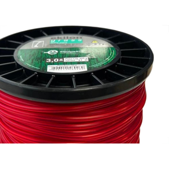 Fio De Nylon Para Aparador De Grama Equipesca Vermelho 3,0Mm X 61M - 500G