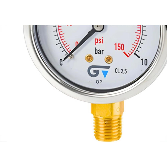 Manometro Com Glicerina Caixa Inox Genebre - 0 A 10 Bar - 3822 010