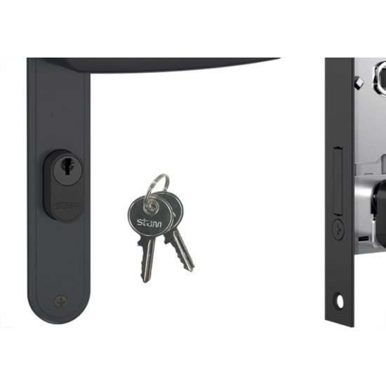 Fechadura Stam Externa Alavanca Espelho Preto Fosco - 601/33