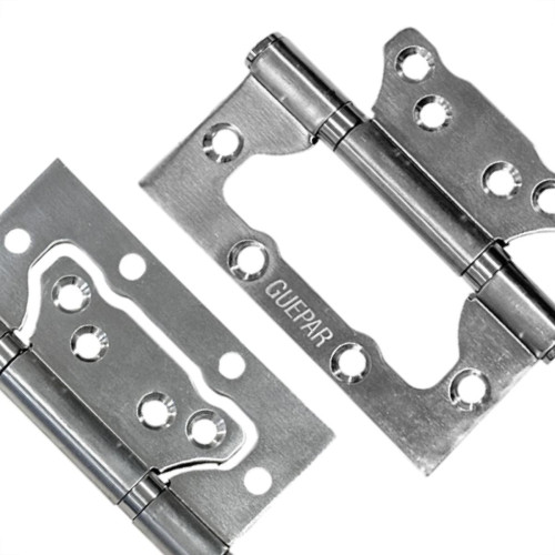Dobradica Porta Guepar 4'' X 3'' X 2,5Mm Aco Inox Natural Cartela 3 Pecas Com Parafuso
