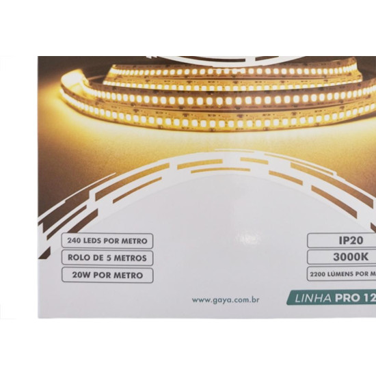 Fita De Led Gaya Hiper Brilho - Ip20 3000K - 20W. 2200 Lumens Por Metro 12V. 5M - 1477