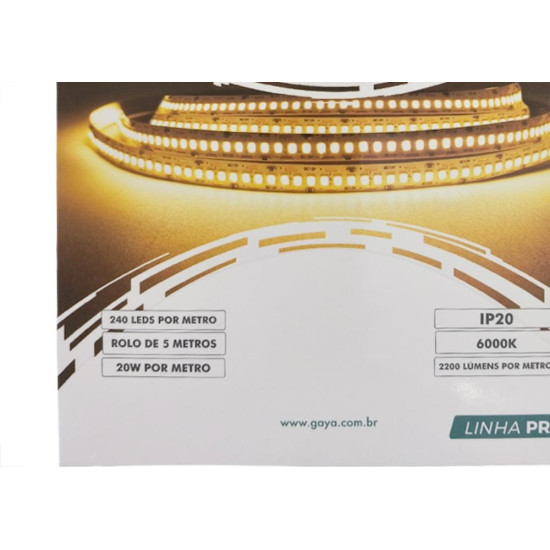 Fita De Led Gaya Hiper Brilho - Ip20 6000K - 20W. 2200 Lumens Por Metro 12V. 5M - 1456
