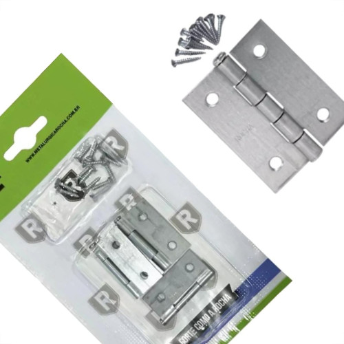 Dobradica Rocha Aco Carbono Zincado Cartela 3 Pecas Com Parafuso 1.1/2''
