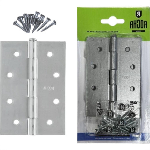 Dobradica Rocha Aco Carbono Zincado Cartela 3 Pecas Com Parafuso (F) 4''