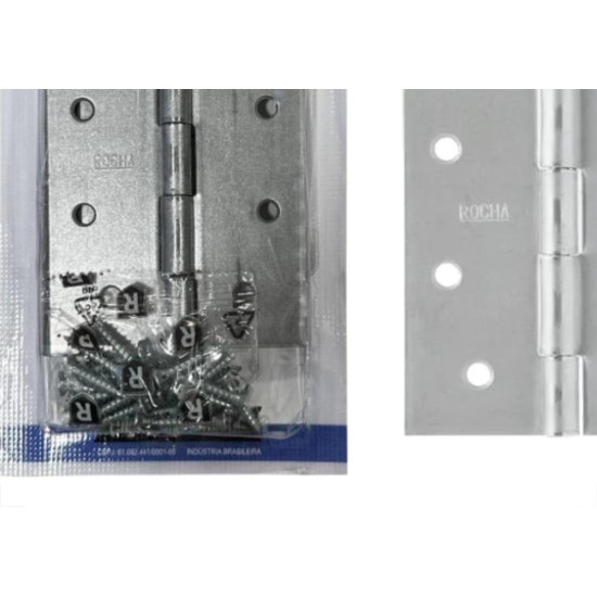 Dobradica Rocha Aco Carbono Zincado Cartela 3 Pecas Com Parafuso (F) 4''