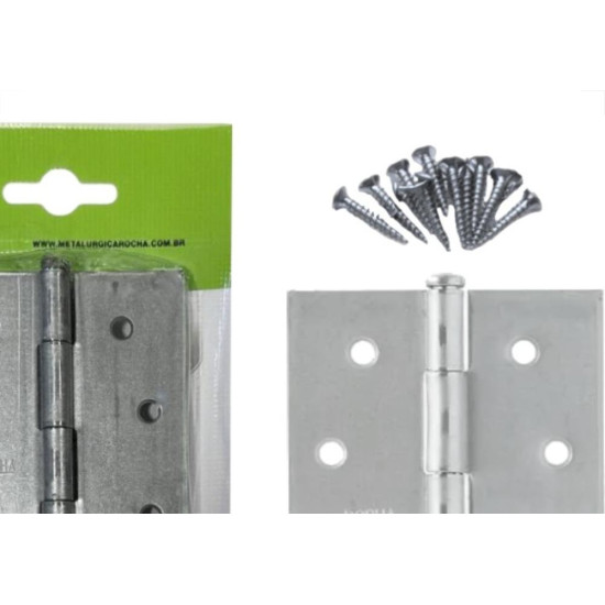 Dobradica Rocha Aco Carbono Zincado Cartela 3 Pecas Com Parafuso (F) 4''