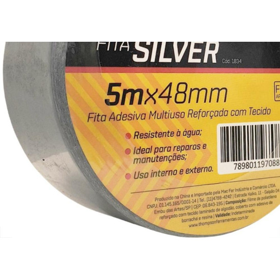 Fita Silver Tape Thompson Prata - 48Mm X 5M - 1833