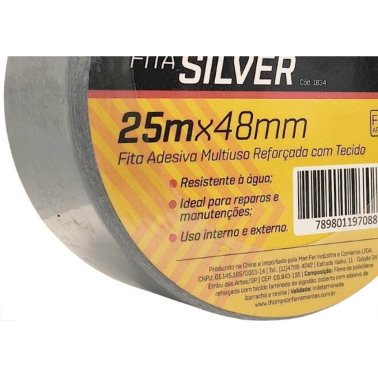 Fita Silver Tape Thompson Prata - 48Mm X 25M - 1834