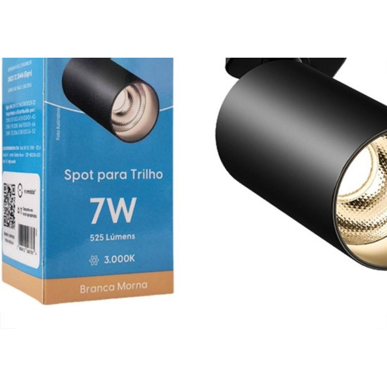 Spot Para Trilho Elgin 7W. 3000K. Preto Bivolt