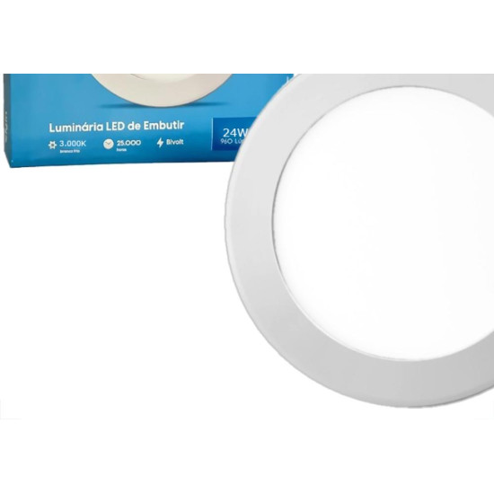 Plafon Led Embutir Elgin Redondo 24W. 1920Lm. 3000K. Bivolt Branco