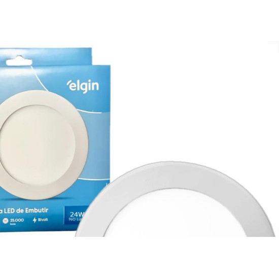 Plafon Led Embutir Elgin Redondo 24W. 1920Lm. 3000K. Bivolt Branco