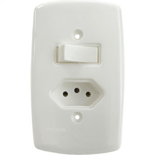 Conjunto Dicompel Monaco Branco Com Placa 4X2 - 1 Simples + Tomada 2P+T 10A. - Dc-7200/1