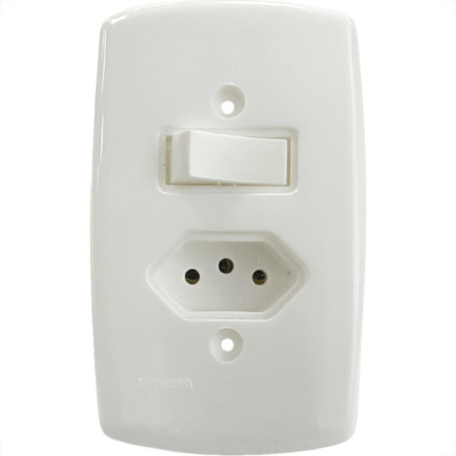 Conjunto Dicompel Monaco Branco Com Placa 4X2 - 1 Simples + Tomada 2P+T 10A. - Dc-7200/1