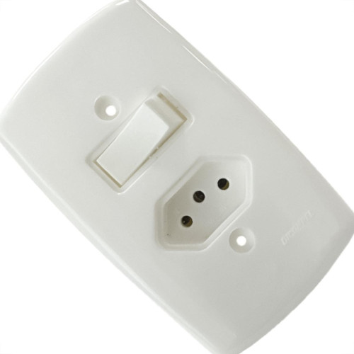 Conjunto Dicompel Monaco Branco Com Placa 4X2 - 1 Simples + Tomada 2P+T 10A. - Dc-7200/1