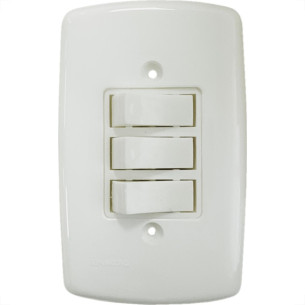 Conjunto Dicompel Monaco Branco Com Placa 4X2 - 3 Simples - Dc-7100/15