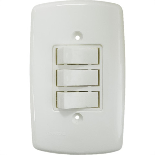 Conjunto Dicompel Monaco Branco Com Placa 4X2 - 3 Simples - Dc-7100/15
