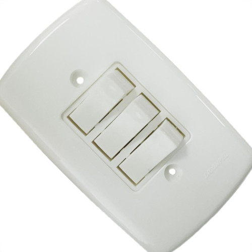 Conjunto Dicompel Monaco Branco Com Placa 4X2 - 3 Simples - Dc-7100/15