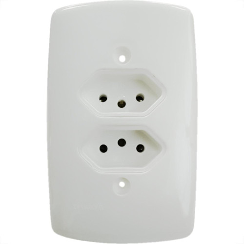 Conjunto Dicompel Monaco Branco Com Placa 4X2 - 2 Tomada 2P+T 10A. - Dc-7300/15
