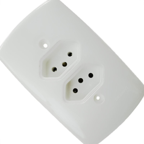Conjunto Dicompel Monaco Branco Com Placa 4X2 - 2 Tomada 2P+T 10A. - Dc-7300/15