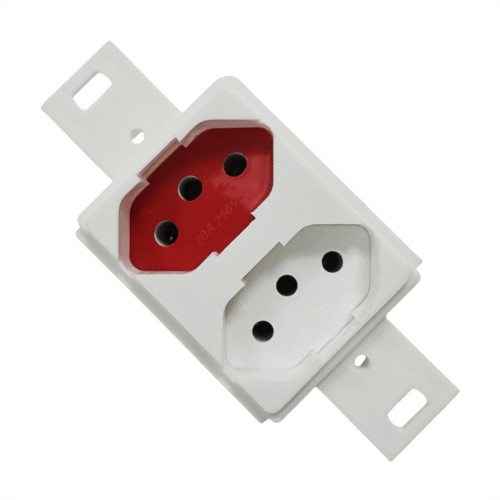 Conjunto Para Condulete Dicompel Monaco Branco 1 Tomada 2P+T. 10A. Branca + 1 Tomada 2P+T. 20A. Vermelha - Dc-6100/8