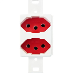 Conjunto Para Condulete Dicompel Monaco Branco 2 Tomadas 2P+T. 20A. Vermelha - Dc-6100/9