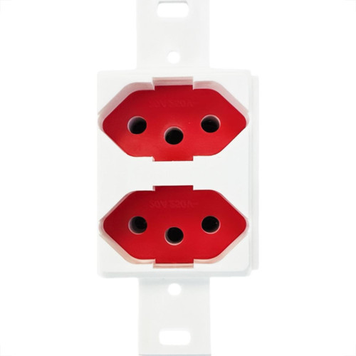 Conjunto Para Condulete Dicompel Monaco Branco 2 Tomadas 2P+T. 20A. Vermelha - Dc-6100/9
