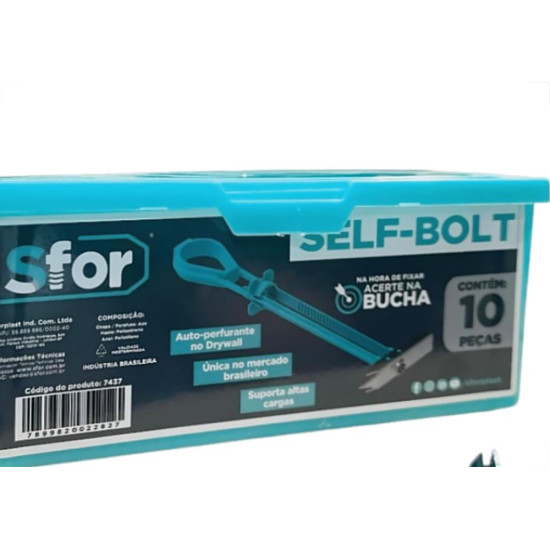 Bucha Fixacao Para Gesso Self-Bolt Autoperfurante Com Parafuso 1/4'' Caixa Com 10 Pecas