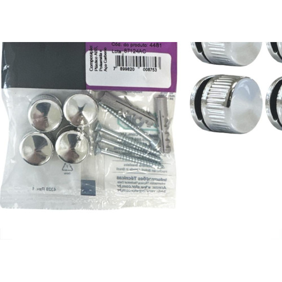 Botao Frances Sforplast Abs Cromado Com Bucha Parafuso Cartela Com 4 Pecas